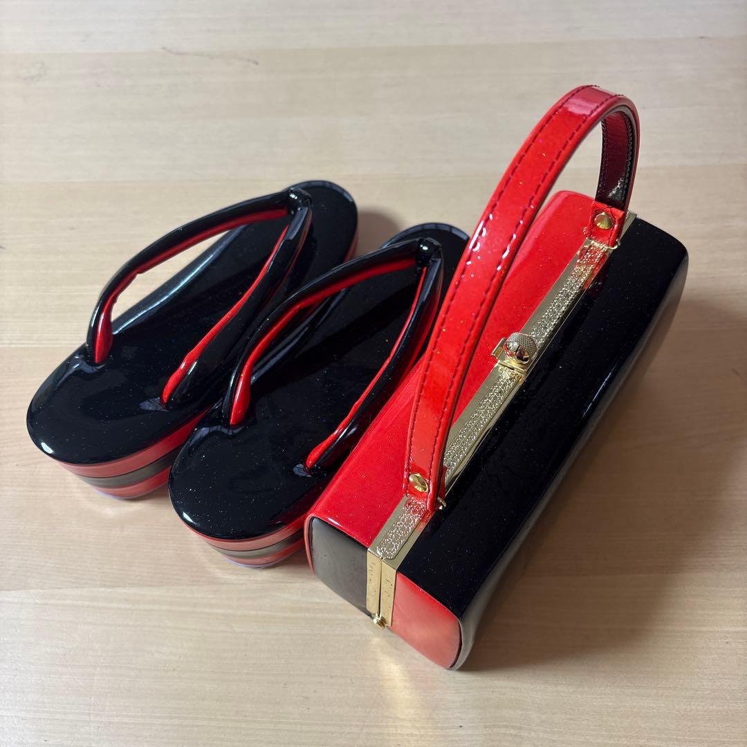 和装用赤黒サンダルとバッグセット