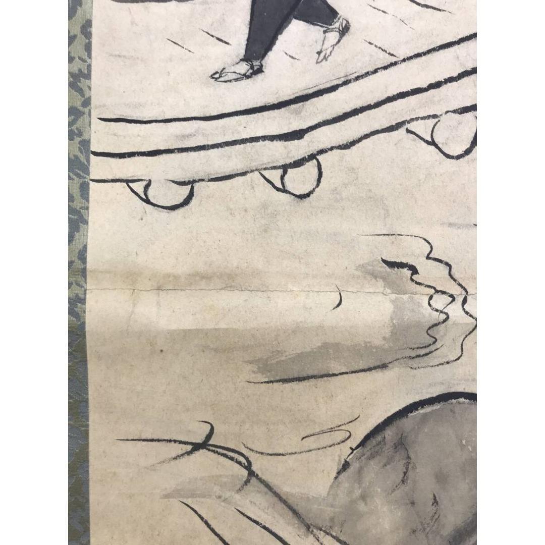 真作/落合朗風/洛北風景/山水図/大原女図/掛軸☆宝船☆AK-372