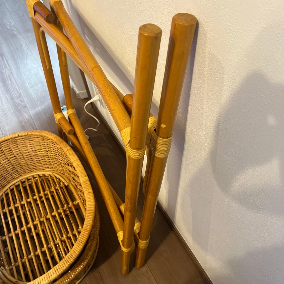 籐籠✳︎ランドリーバスケット2段✳︎レトロ✳︎取り外し可能✳︎