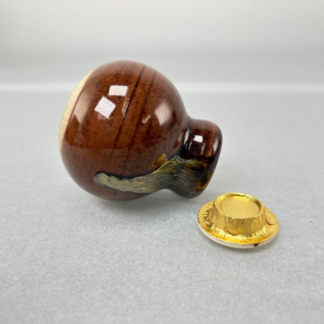 D【茶道具】茶入 瓢箪壺 大名物 陶若窯作 蓋 桐箱入り