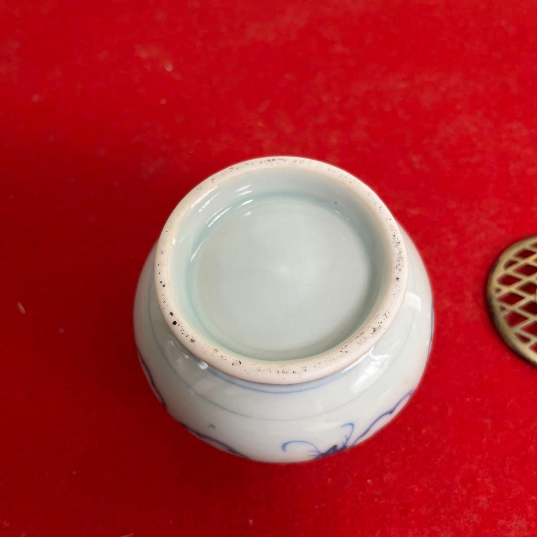 骨董　古染め付け香炉　ぼや付き