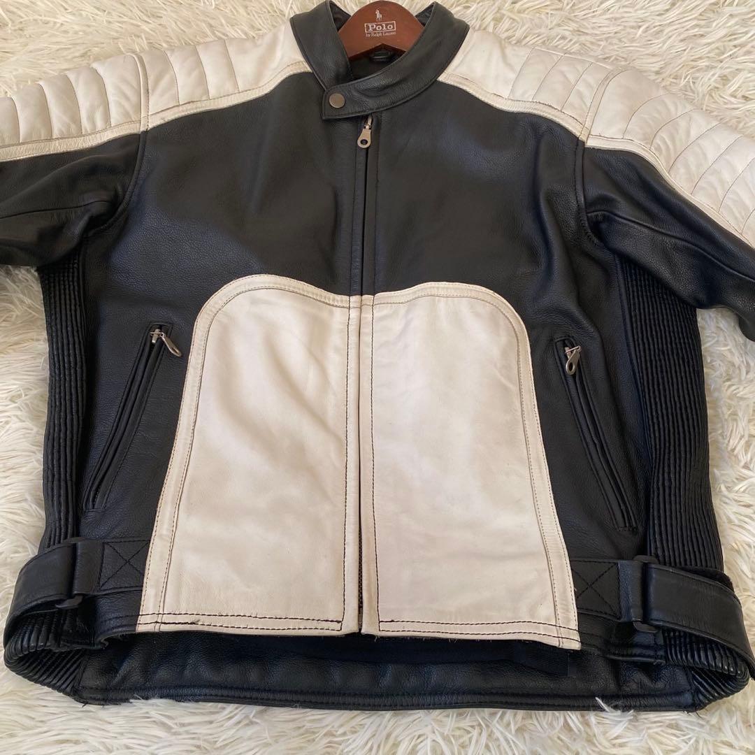 【良品✨】KOMINE バイカー ライダースジャケット シングル 黒 白 XL