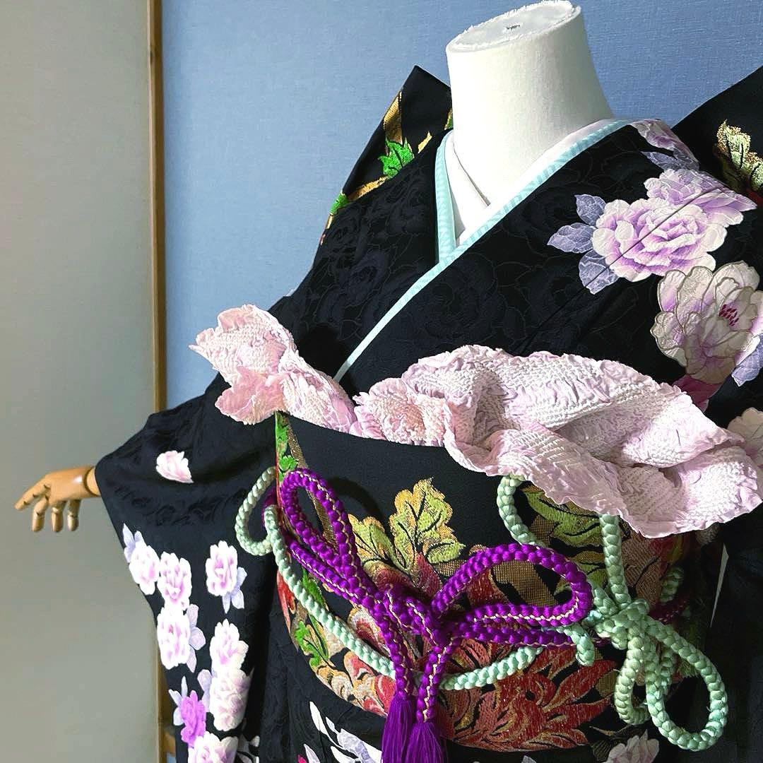 振袖フルセット　手描き友禅　紋意匠　成人式振袖　振袖　裄丈69 ほっそり華やか