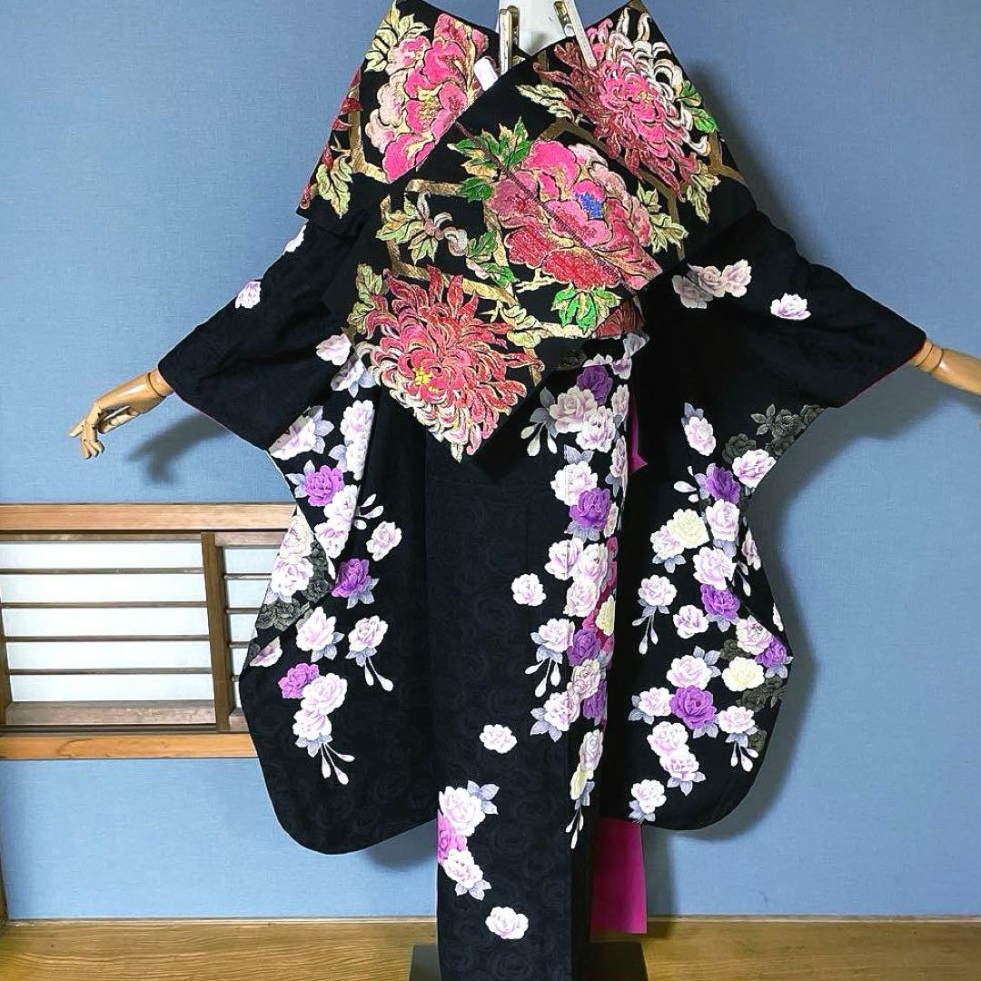 振袖フルセット　手描き友禅　紋意匠　成人式振袖　振袖　裄丈69 ほっそり華やか