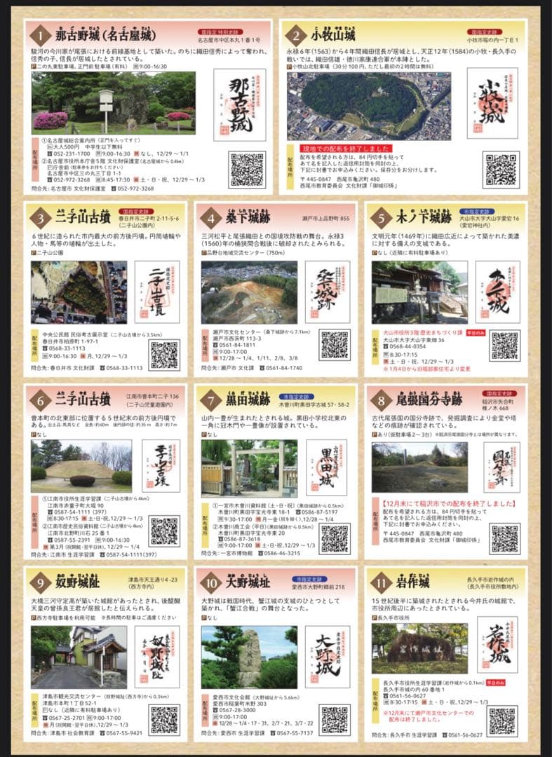 愛知県 30周年記念イベント御城印 / 御史跡印 (非売品) コンプリート