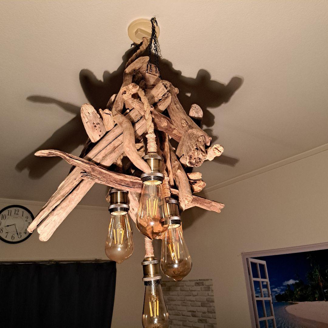 流木インテリア　ペンダントライト　エジソン6灯付　ヴィンテージソケット