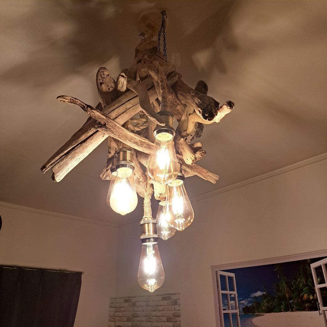 流木インテリア　ペンダントライト　エジソン6灯付　ヴィンテージソケット