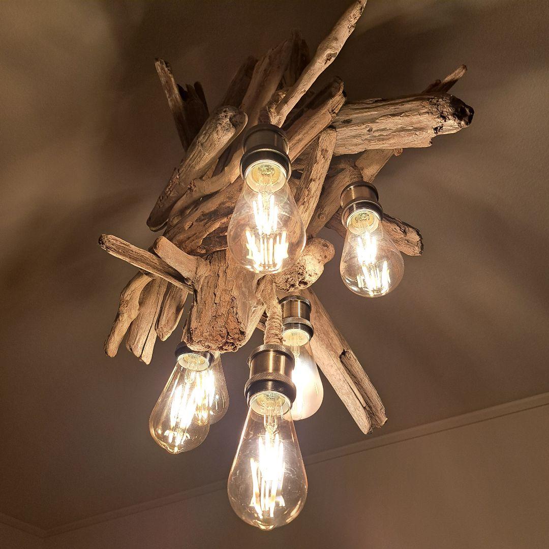 流木インテリア　ペンダントライト　エジソン6灯付　ヴィンテージソケット