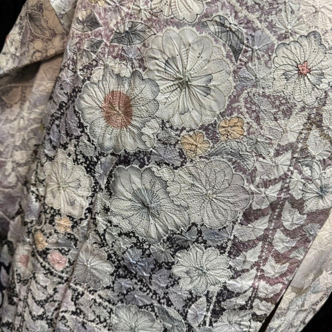 美品　辻ヶ花　銀通し　花絞り　金彩　ぼかし　灰紫　逸品　フルセット　振袖　振り袖