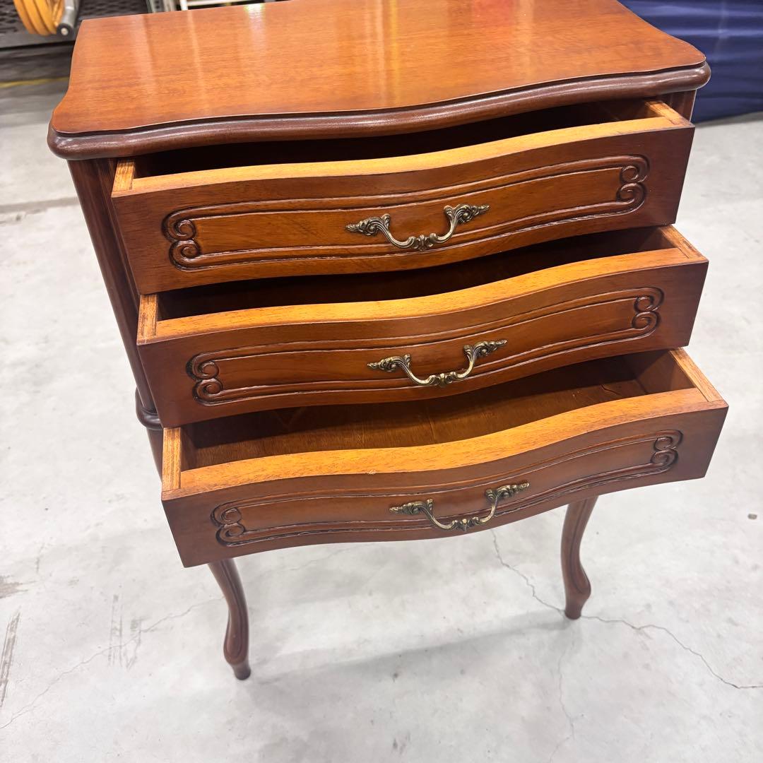 猫脚 クラシック調 サイドチェスト3段引き出し／ブラウン