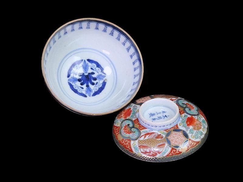 古伊万里　金襴手　鳳凰に牡丹の図　蓋茶碗　C002AS-fbrf