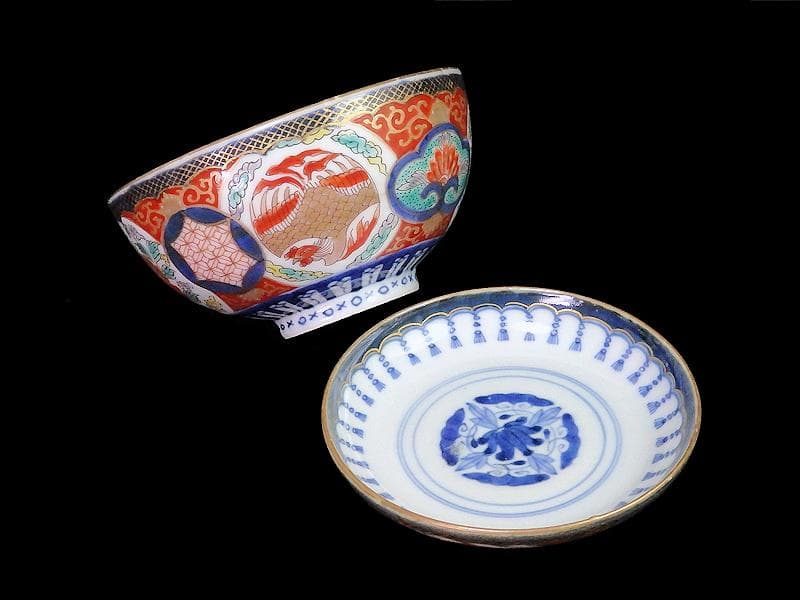 古伊万里　金襴手　鳳凰に牡丹の図　蓋茶碗　C002AS-fbrf