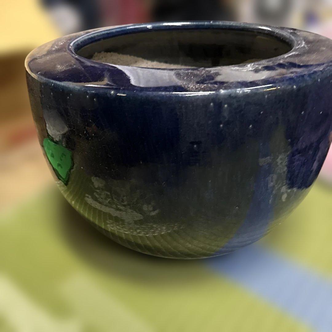 濃紺 陶器 火鉢 丸型 40cm