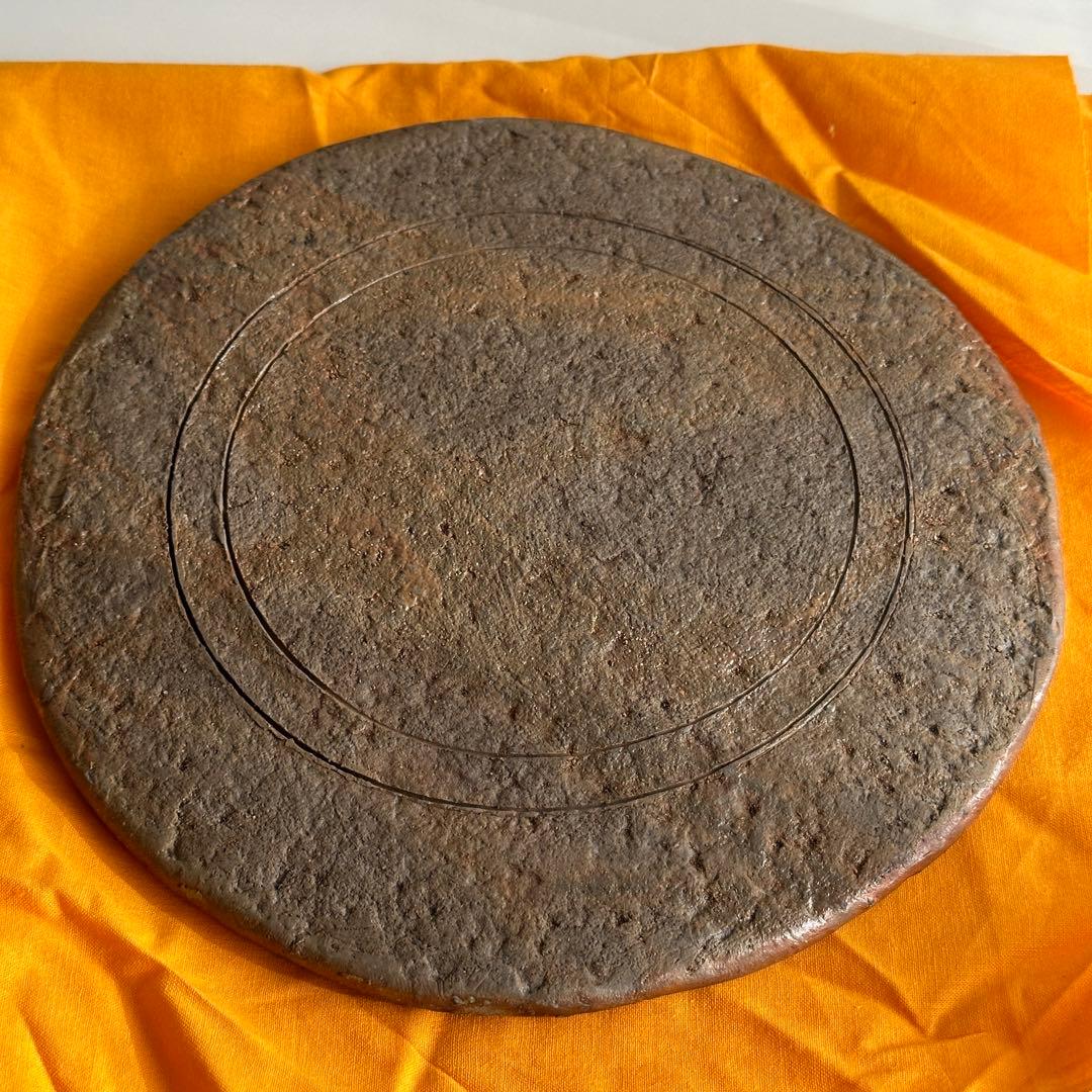 堀江英城 備前 皿 タタキ皿 牡丹餅 緋襷 共箱