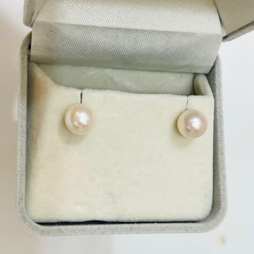 PT900 あこやパールピアス 特選本真珠 花珠 9mm ピンクホワイト系少大粒