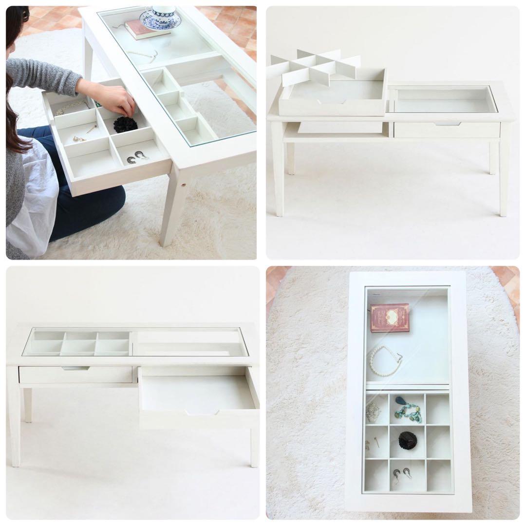 値下げ‼【美品】ガラステーブル　アイボリー　アクセサリー収納