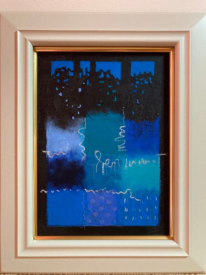 タイトル「青派」オイルパステル画　絵画　青い絵