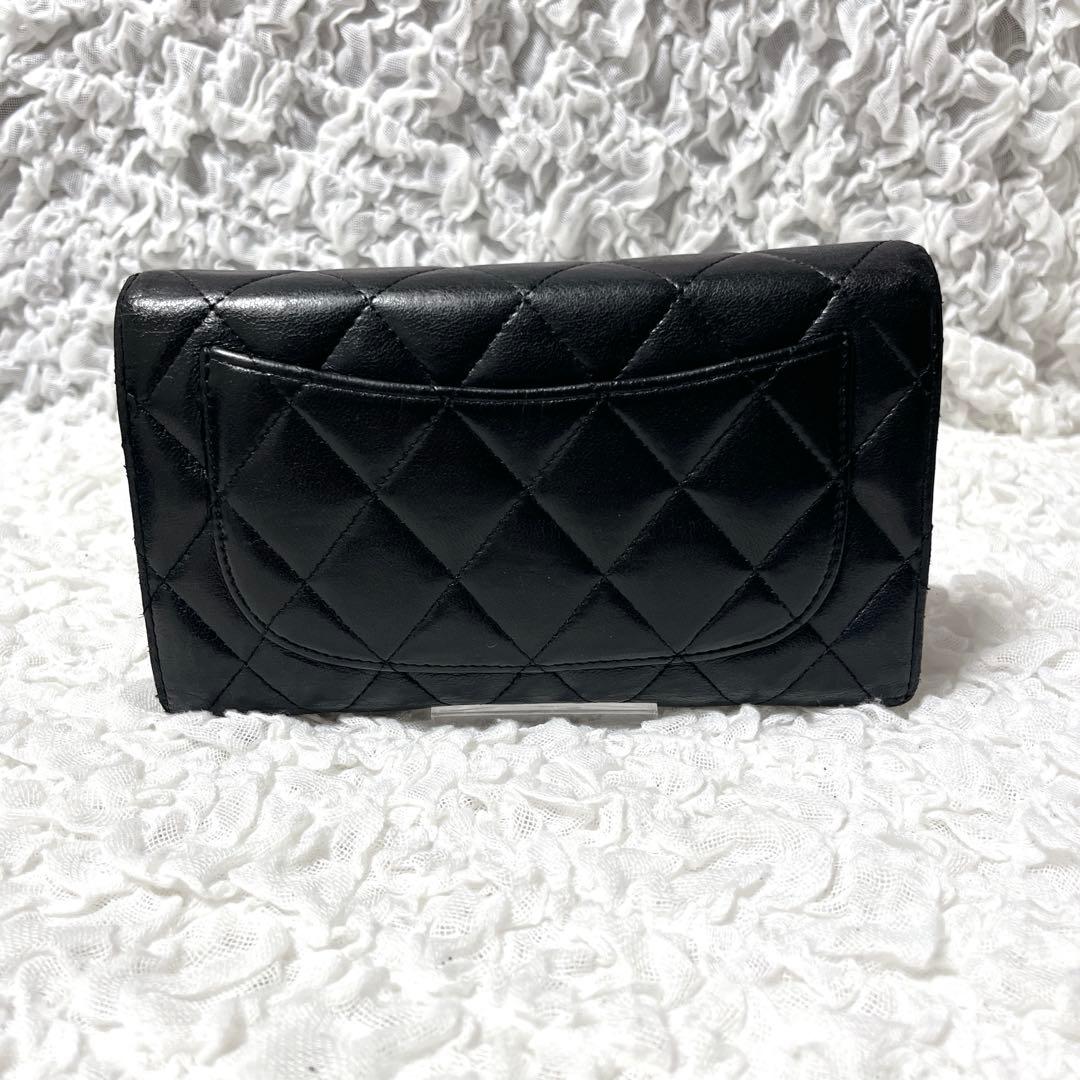 CHANEL マトラッセ シャネル　ココマーク ラムスキン 財布　三つ折り　レザ