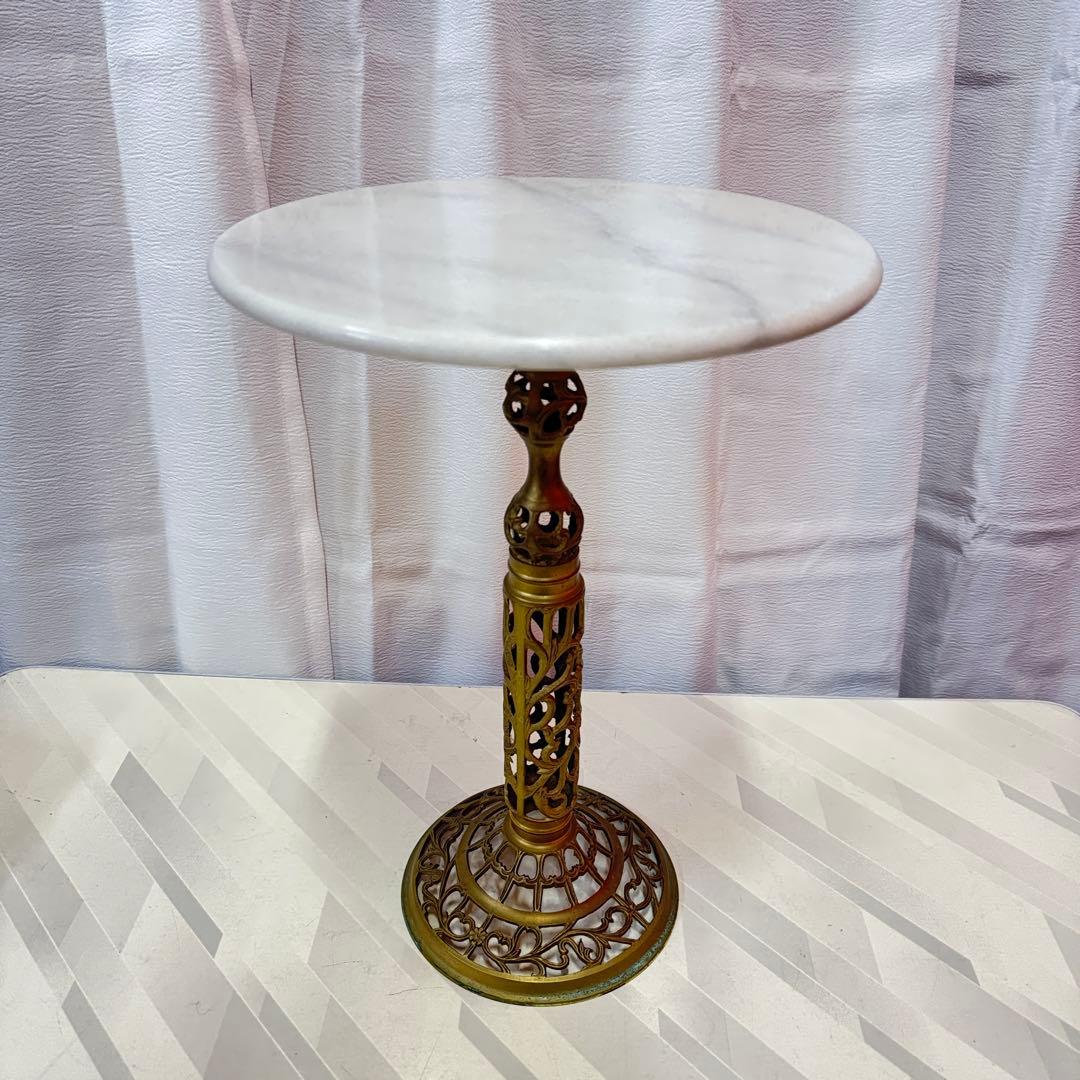 アンティーク 真鍮製 ヴィンテージ 大理石 サイドテーブル 花台 インテリア