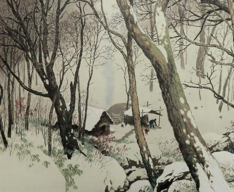 掛軸●　川合玉堂筆　『深林宿雪』　リトグラフ　限定250部　大幅