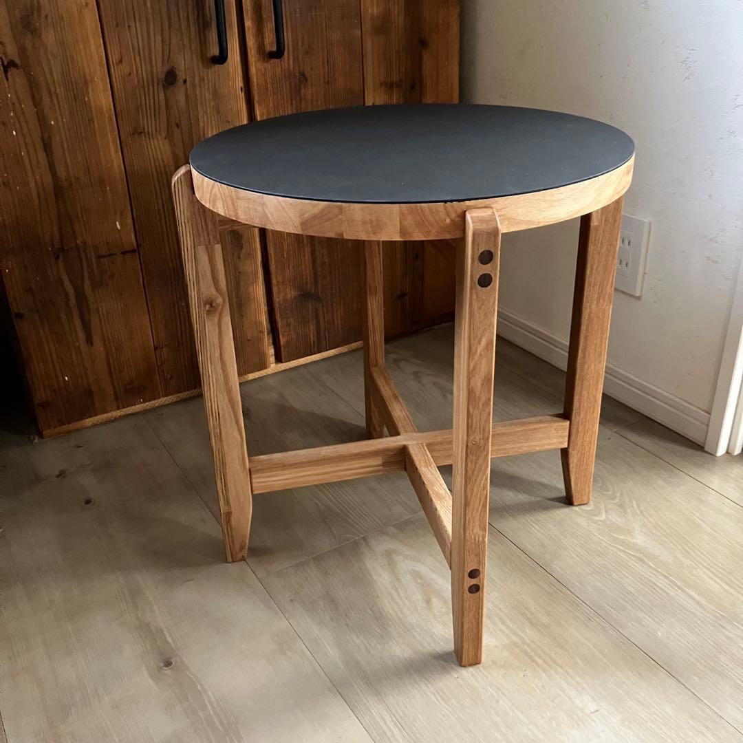 リノリウム×タモ　サイドテーブル　カフェテーブル　ハンドメイド