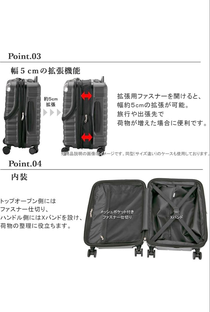 ブラックキャリーケース 4輪 ストライプデザイン