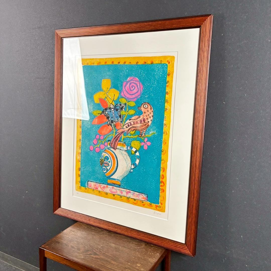 美品 ポール・アイズピリ「青い蝶」リトグラフ 直筆サイン入 人気画家 パリ画壇