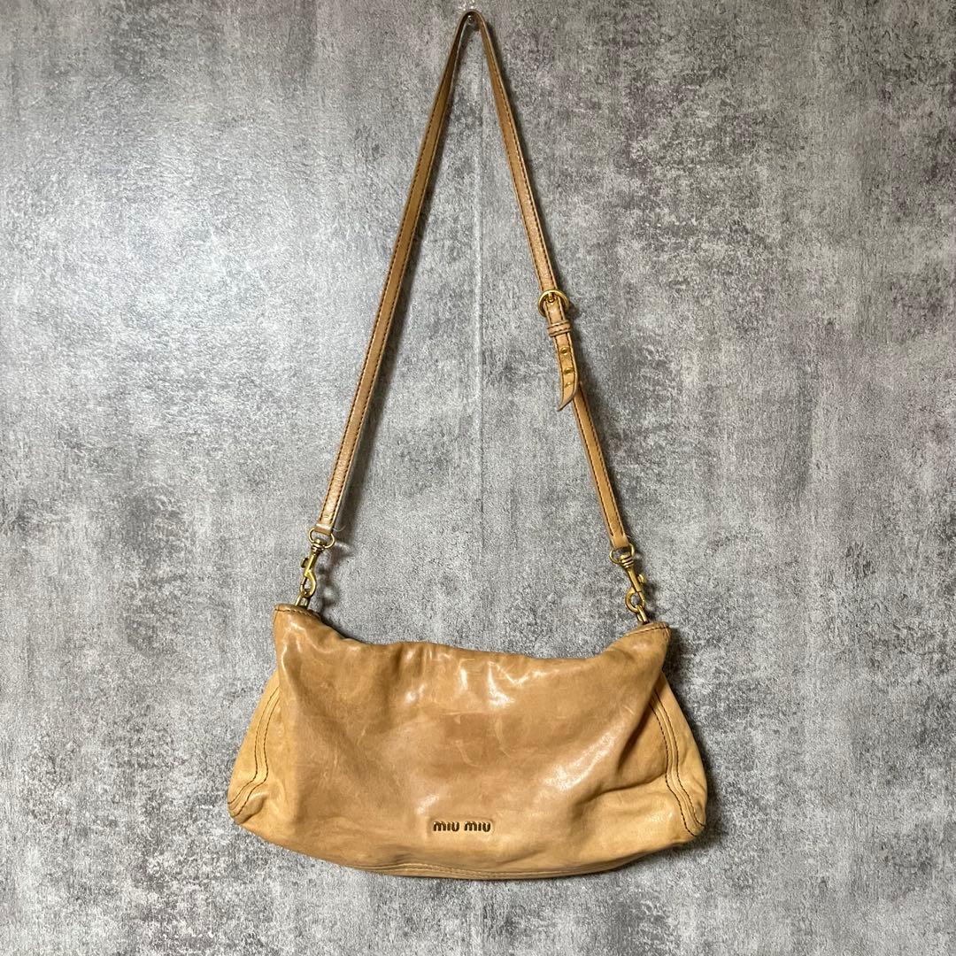 ミュウミュウ miu miu レザー ブラウン ゴールドロゴ ショルダーバッグ