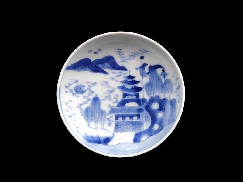 古伊万里　鍋島写　山水楼閣の図　３寸半皿　手塩皿　C128AS-CZh