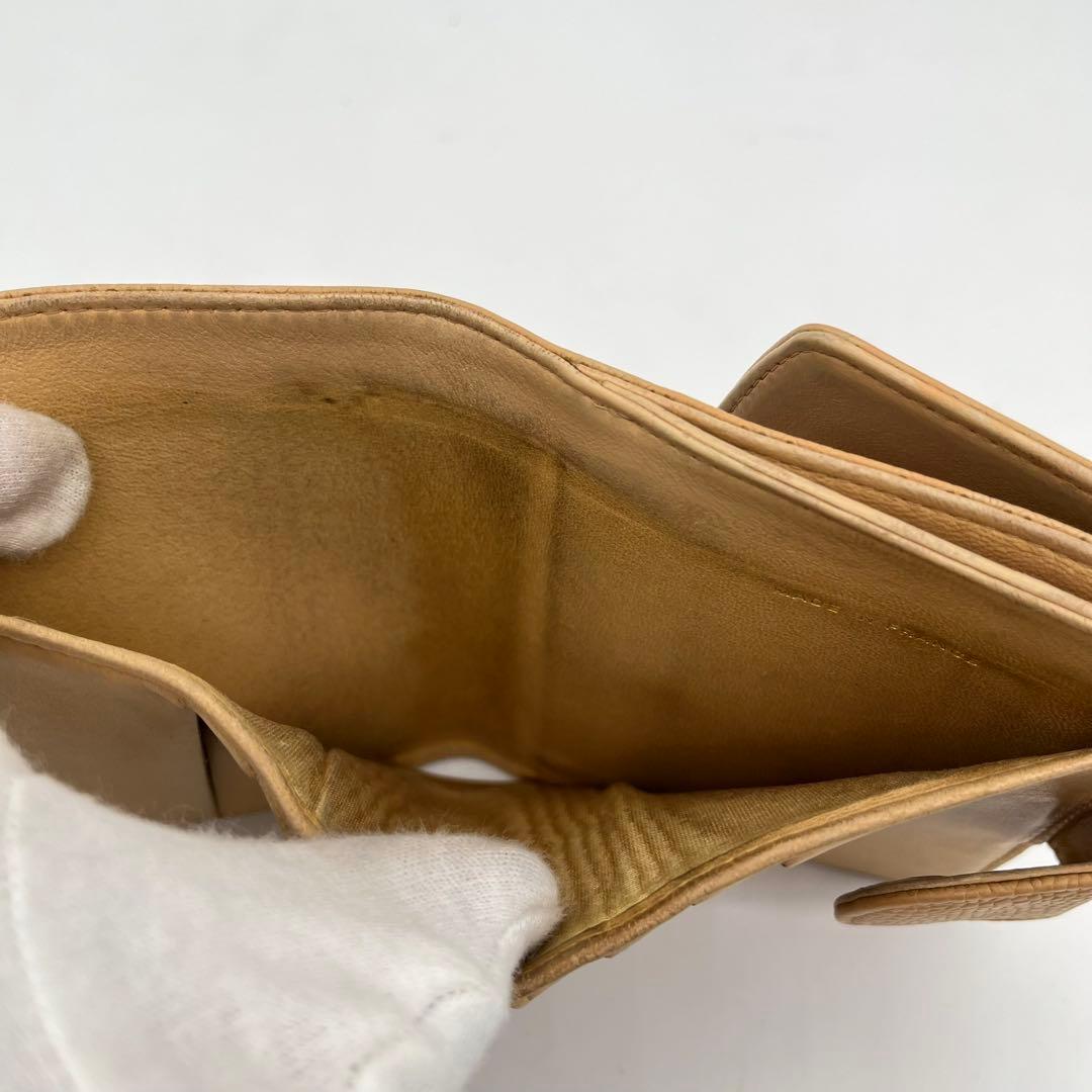 シャネル 二つ折り財布 ココマーク キャビアスキン Wホック レザー ベージュ