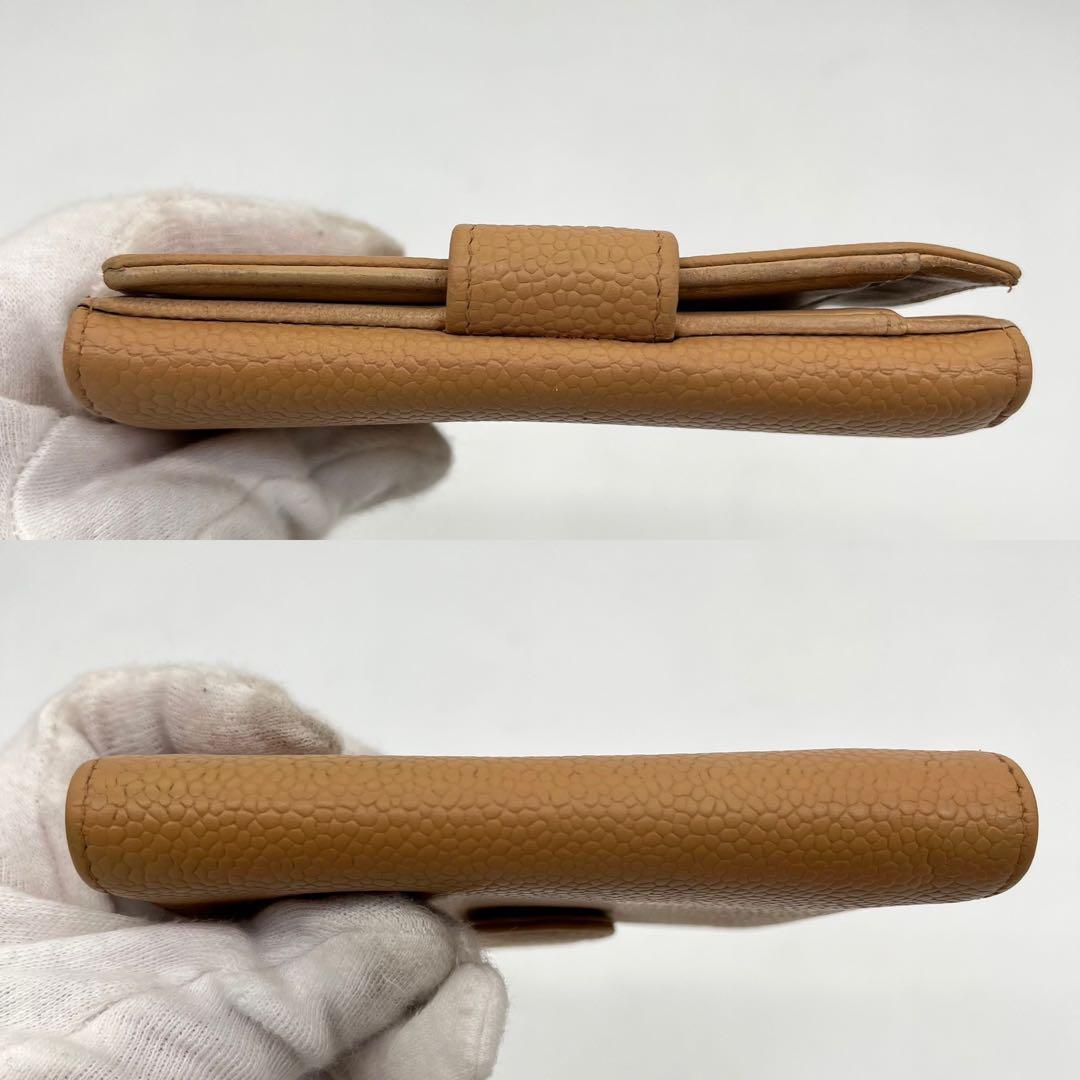 シャネル 二つ折り財布 ココマーク キャビアスキン Wホック レザー ベージュ