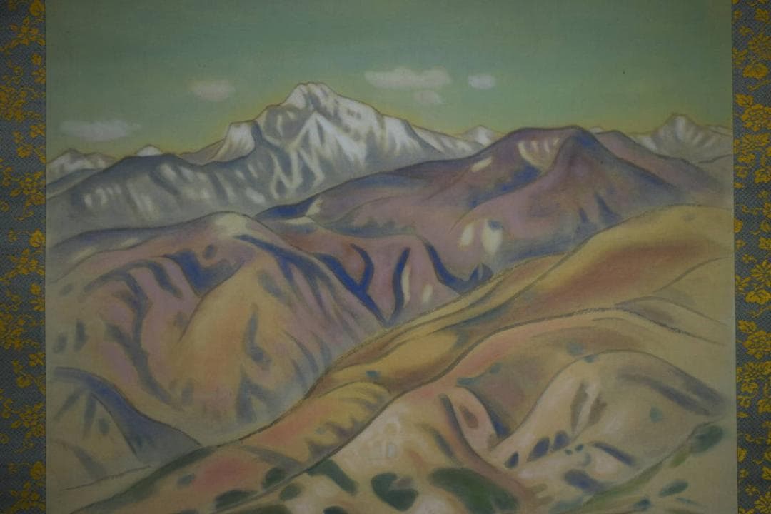 真作/皓斎/春景連山図/布袋屋掛軸HE-681