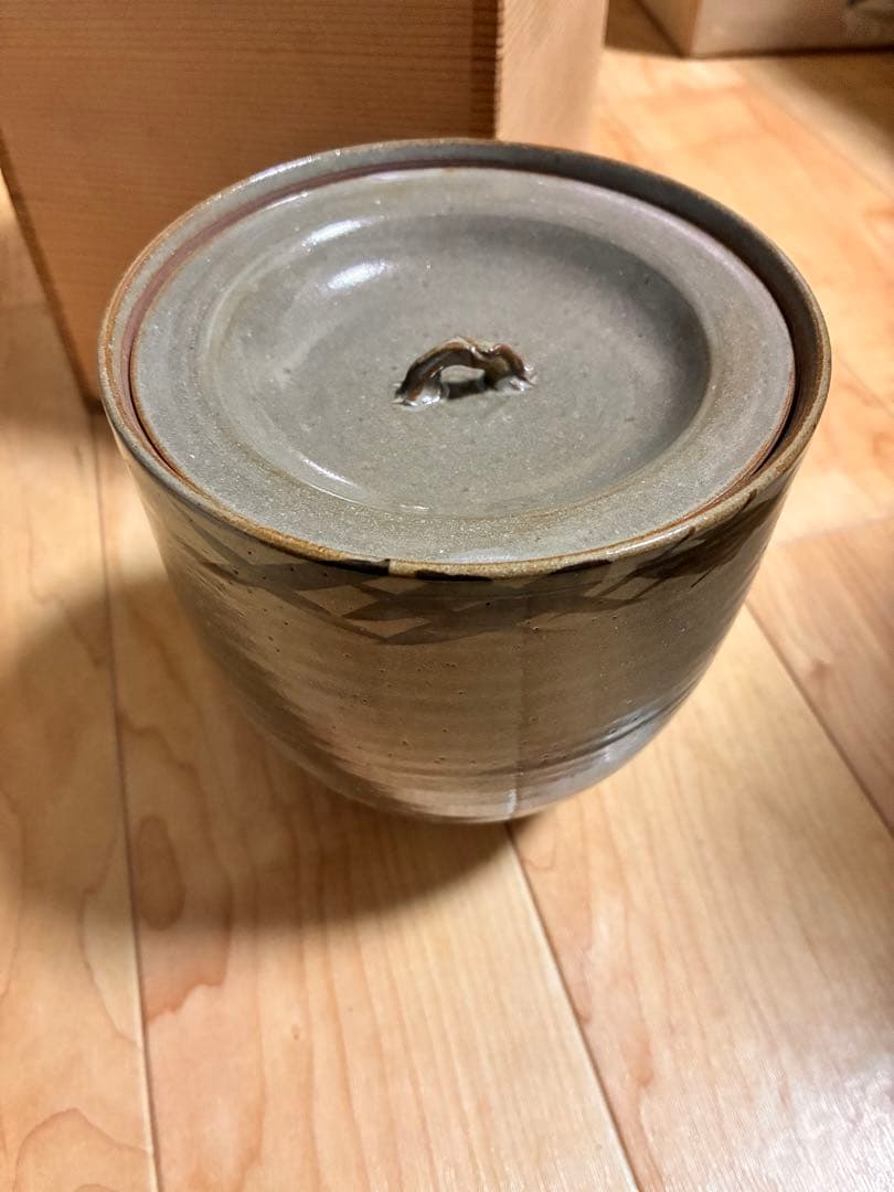 美品　京焼 小川文斎 櫛目水指 布目 茶道具 共箱付 骨董品 茶器