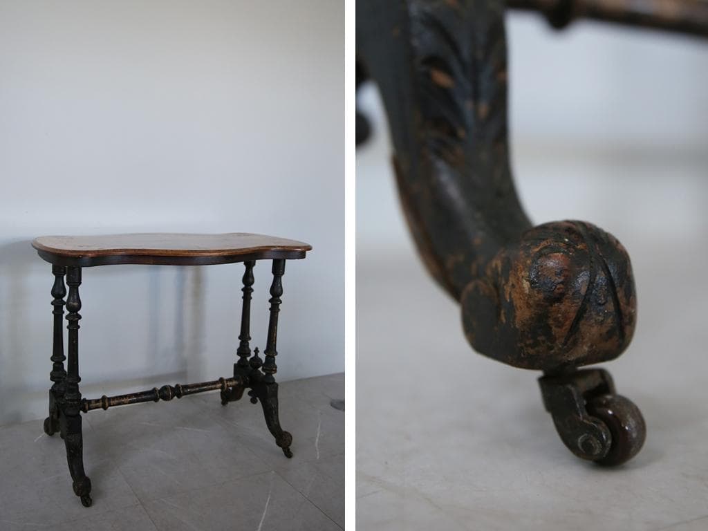 英国アンティーク木製テーブル/ダイニング机/作業台/飾り棚/デスク(92-35)