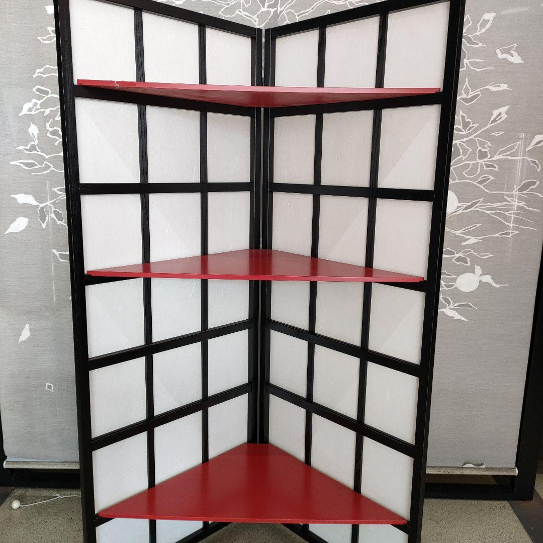 赤い3段コーナーシェルフ飾り棚使い道色々です高さ121cm折りたたみ収納可能！