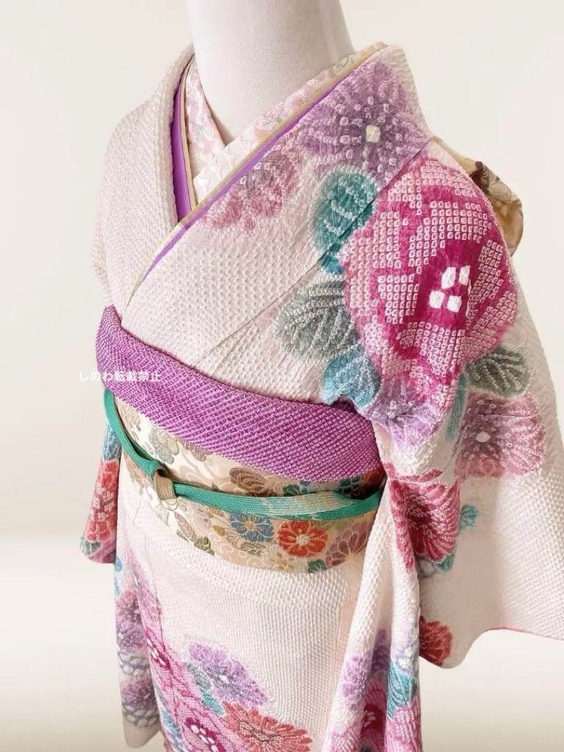 藤娘きぬたや総絞り振袖　落款入り(証明有り)　7点フルセット