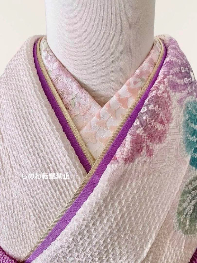 藤娘きぬたや総絞り振袖　落款入り(証明有り)　7点フルセット