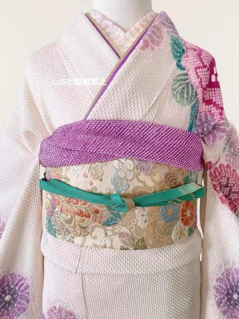 藤娘きぬたや総絞り振袖　落款入り(証明有り)　7点フルセット