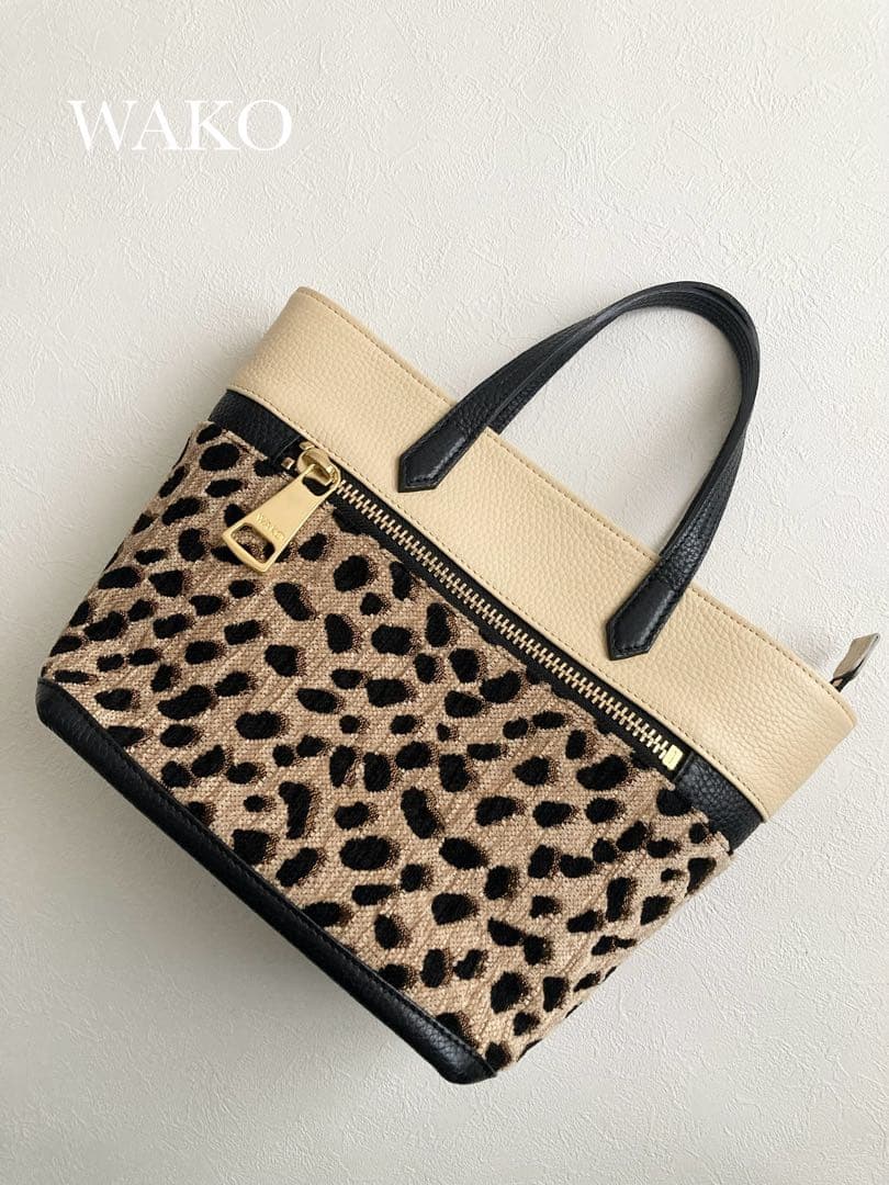 未使用 WAKO 銀座和光 ハンドバッグ アニマル柄 ファー レザー シボ革