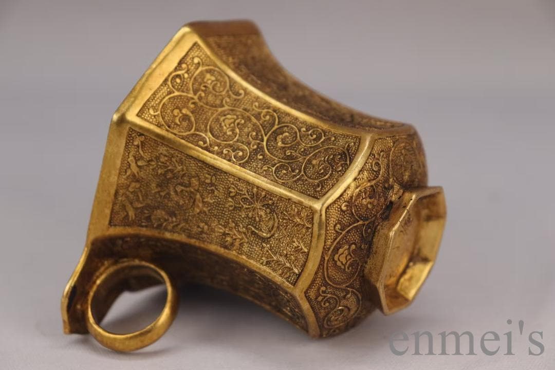 中国古美術 旧蔵 唐代 大唐貞觀款 鍍金銅酒杯 精銅製 鍍金 文房雅器 酒具