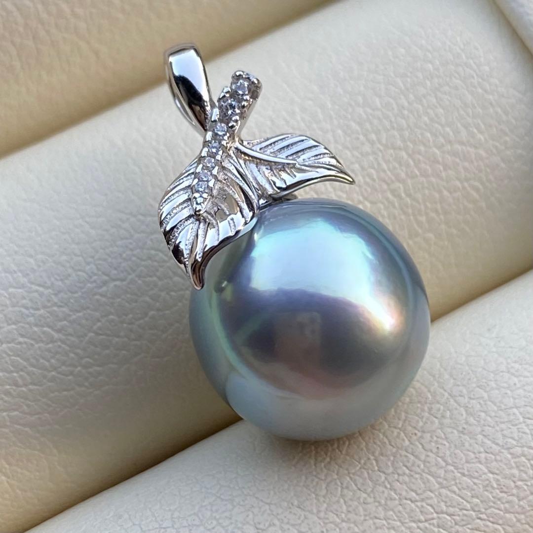 お客本真珠　南洋黒蝶真珠ネックレストップ　11.4mmラグーン色PT802