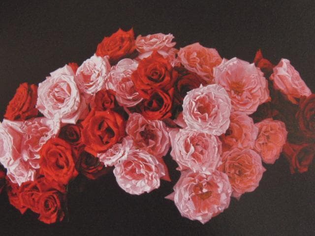 港信夫、薔薇、希少な画集より、新品高級額・額装付、状態良好