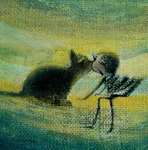 油絵 菅家令子 絵 絵画 インテリア額付(銀) F3-031119 子猫と女の子