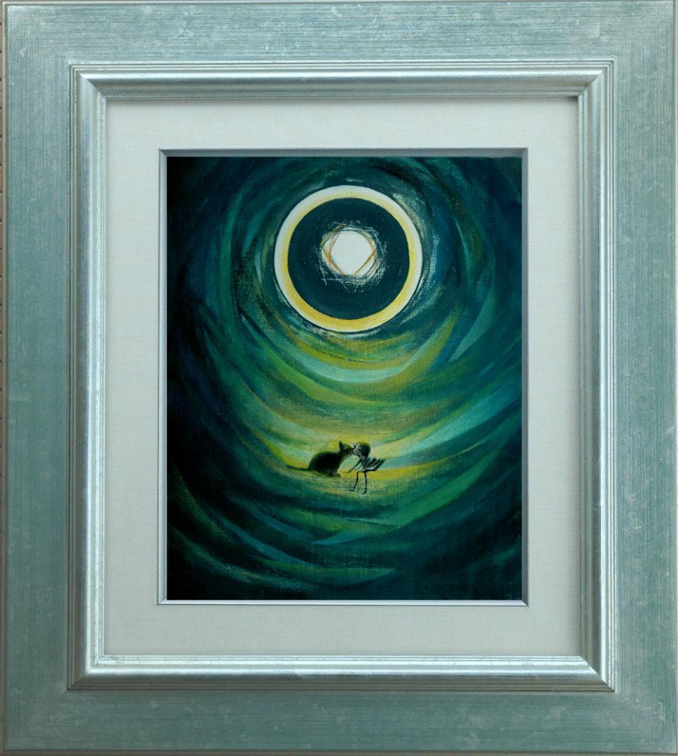 油絵 菅家令子 絵 絵画 インテリア額付(銀) F3-031119 子猫と女の子