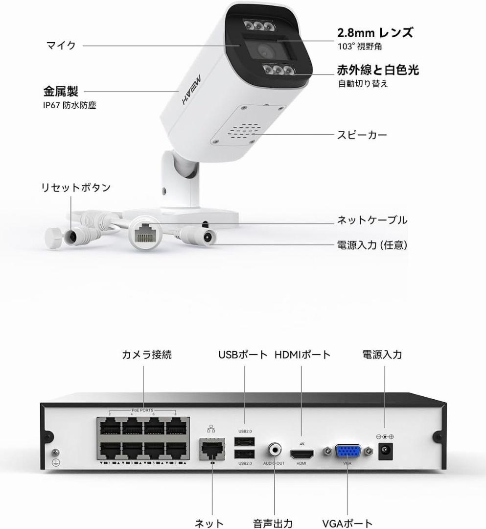 H.VIEW 4台セット 4K防犯カメラシステム　美品