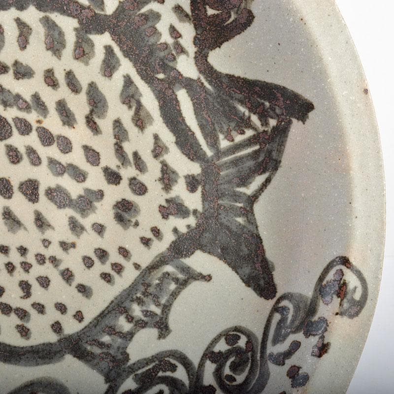 ruirui　鼠志野　棟方志功絵付　福福魚　飾皿　共箱　M　R4481B