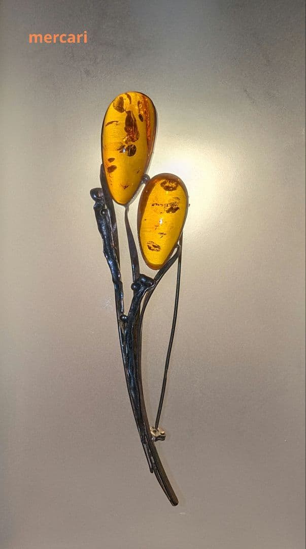 琥珀　ブローチ　シルバー