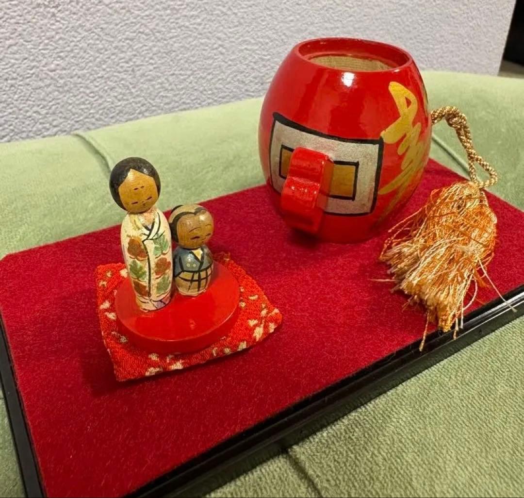 縁起物　一寸法師　打ち出の小槌　アンティーク　打出の小槌　コレクションケース付き