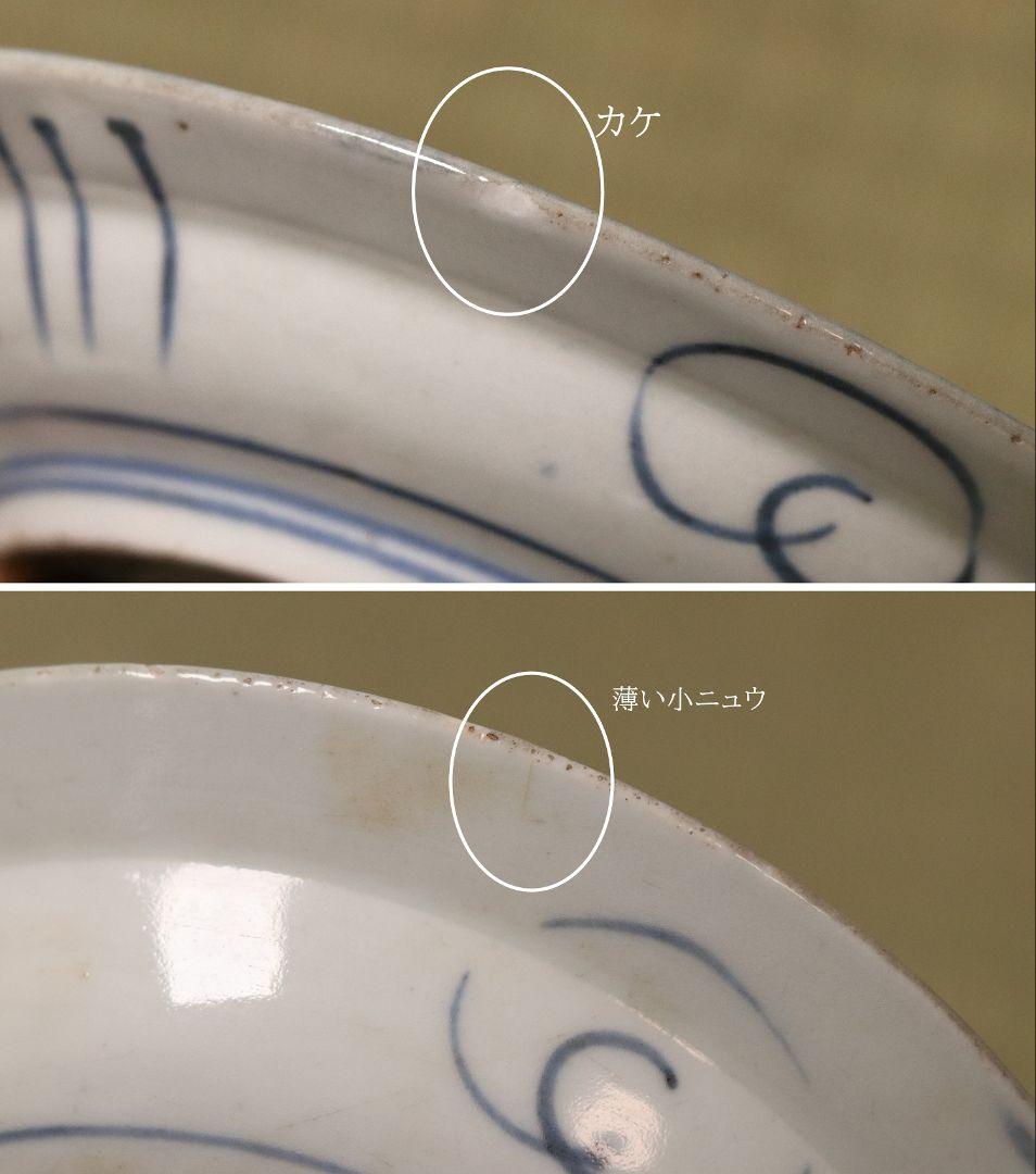 【CM69】古伊万里 芙蓉手 染付皿 三客 江戸期 虫図 飛蝗 草花 宝尽