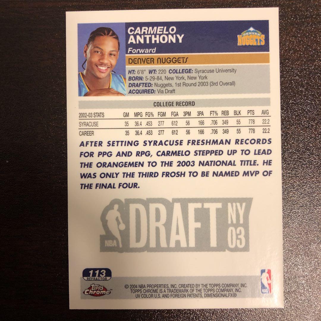 NBAカード　Carmelo Anthony rc refractor